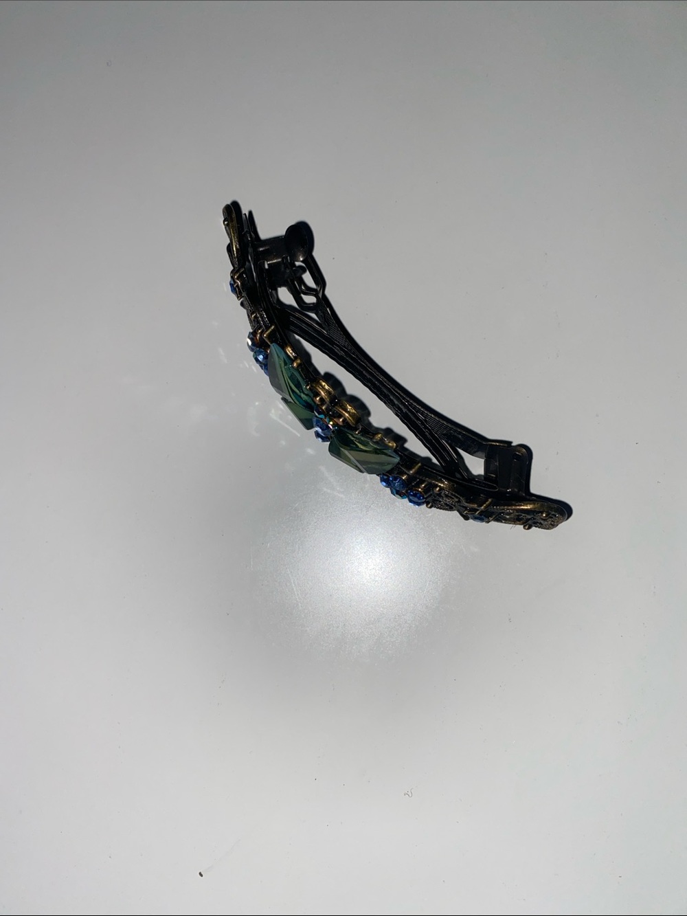 Blue and Green Floral Crystal Barrette - Picture 3 of 4